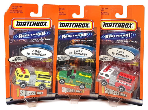 Matchbox 1/64 Scale 35351 - Set Of 3 Real Talkin Fire Trucks - Green/Red/Yellow