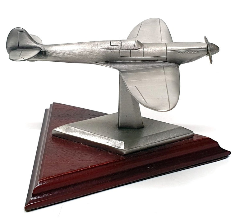 English Miniatures 9cm Long Pewter EM0931 - Spitfire Aircraft On Wooden Plinth