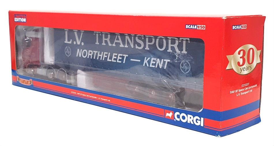 Corgi 1/50 Scale CC13227 - DAF XF Space Cab Curtainside L.V. Trans. - Red/Blue