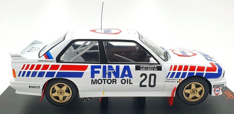 IXO Models 1/18 Scale 18RMC132 - BMW M3 E30 #20 Fina 1000 Lakes 1989