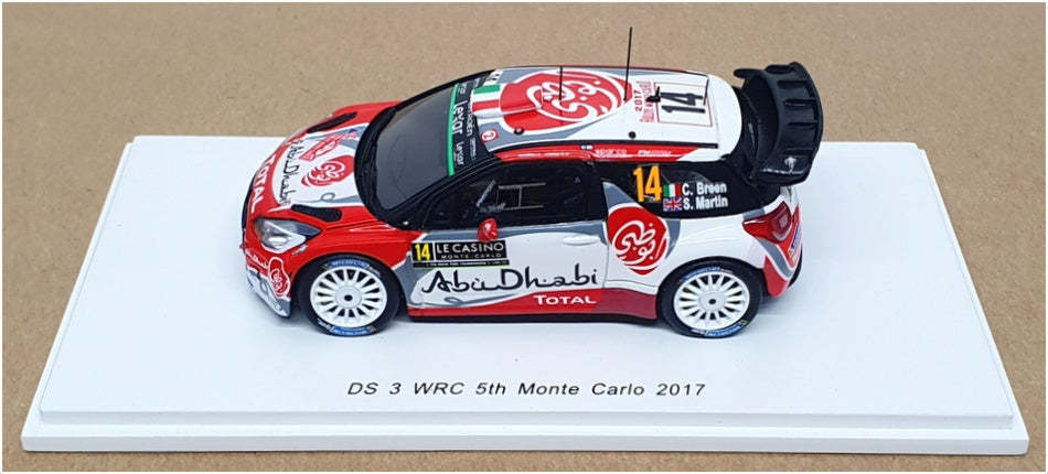 Spark 1/43 Scale S5156 - Citroen DS3 WRC 5th #14 Monte Carlo 2017