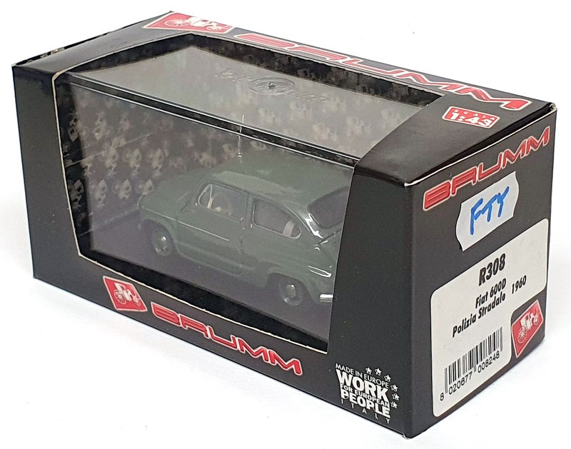 Brumm 1/43 Scale R308 - 1960 Fiat 600D Polizia Stradale - Green