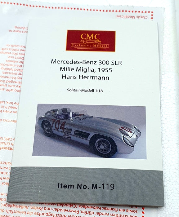 CMC 1/18 Scale M-119 Mercedes Benz 300 SLR 1955 #704 Mille Miglia Herrmann