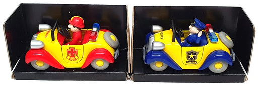 China Brand Appx 12cm Long Diecast DPL618 - 2x Cartoon Type Vehicles Fire Police