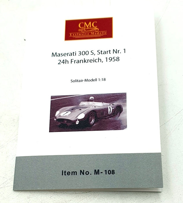 CMC 1/18 Scale Diecast M-108 Maserati 300S #1 1958 24H Frankreich