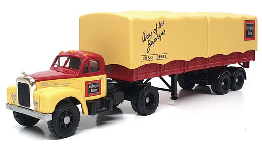 Corgi 1/50 Scale 52802 - Mack B Series Semi Truck (Burlington Route) Beige/Red