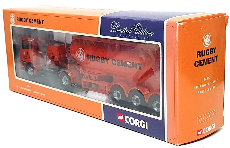 Corgi 1/50 Scale 74901 - ERF Powder Tanker Truck (Rugby Cement) Orange