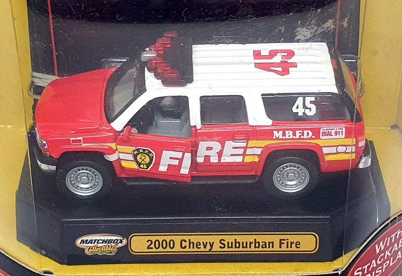 Matchbox Appx 8cm Long 96097 - 2000 Chevrolet Suburban Fire - Red/White