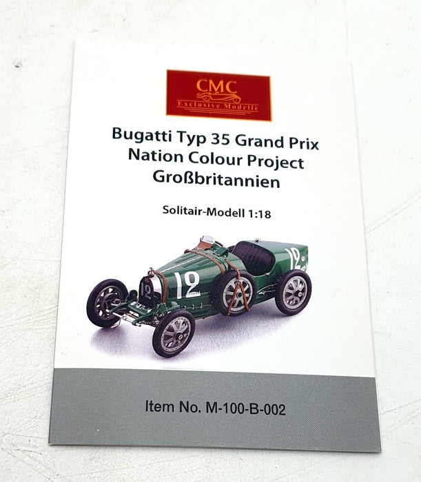 CMC 1/18 Scale Diecast M-100-B-002 - Bugatti Typ 35 GP #12 - Green