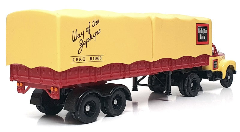 Corgi 1/50 Scale 52802 - Mack B Series Semi Truck (Burlington Route) Beige/Red