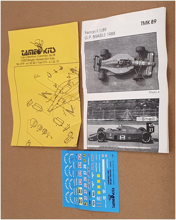 Tameo 1/43 Scale Unbuilt Kit TMK89 - Ferrari F1/89 GP Brasile 1989 Berger