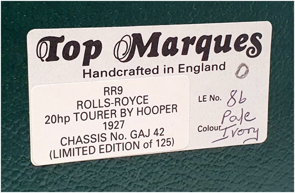 Top Marques 1/43 Scale RR9 - 1927 Rolls Royce 20hp Tourer - Ivory