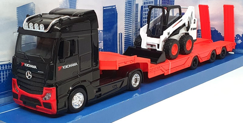 Burago 1/43 Scale 18-32313 Mercedes Truck & Trailer With Bobcat Black/Red/White