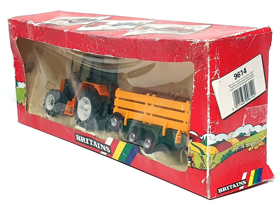 Britains 1/32 Scale 9614 - Renault Tractor & Animal Trailer - Orange/Yellow