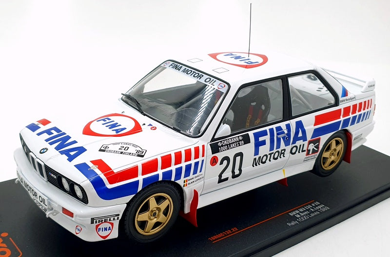 IXO Models 1/18 Scale 18RMC132 - BMW M3 E30 #20 Fina 1000 Lakes 1989