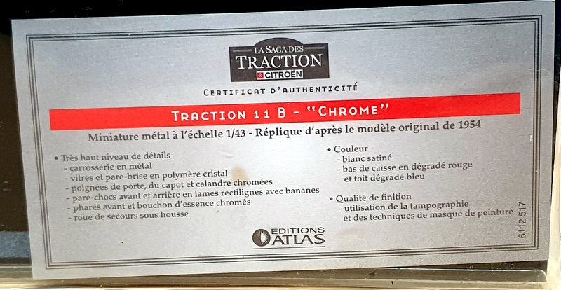 Atlas Editions 1/43 Scale 6112 517 - 1954 Citroen Traction 11B Chrome - White