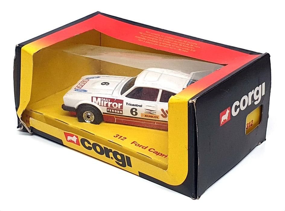 Corgi Appx 10cm Long Original Diecast 312 - Ford Capri #6 Race Car - White