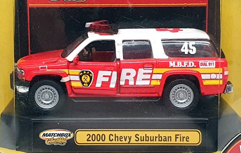 Matchbox Appx 8cm Long 96097 - 2000 Chevrolet Suburban Fire - Red/White