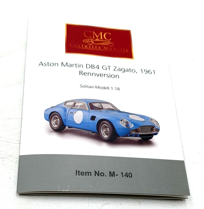 CMC 1/18 Scale M-140 Aston Martin DB4 GT Zagato 1961 Rennversion Blue