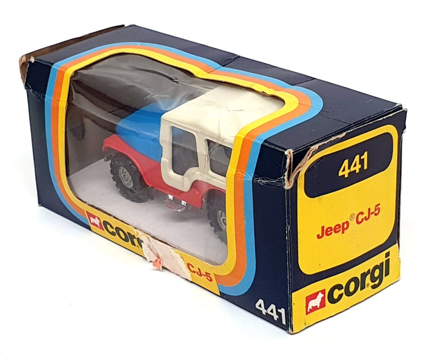 Corgi 9cm Long Diecast 441 - Jeep CJ-5 - Blue/White/Red