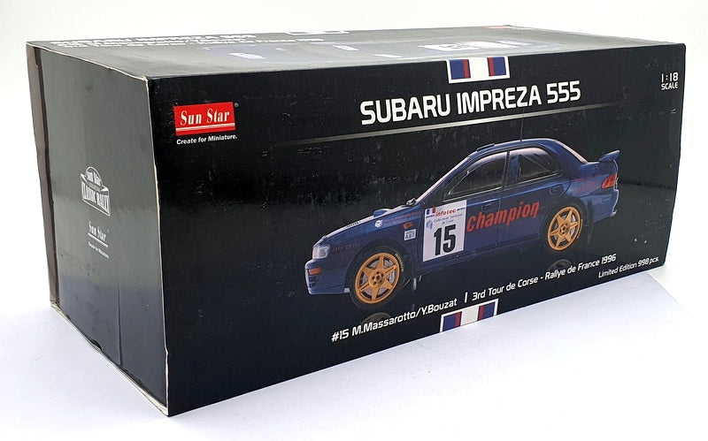 Sun Star 1/18 Scale Model Car 5511 Subaru Impreza 555 #15 Rallye de France 1996