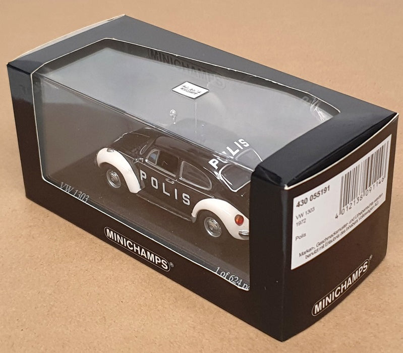 Minichamps 1/43 Scale 430 055191 - 1972 VW Volkswagen 1303 Polis - Black/White