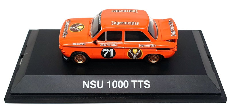 Schuco 1/43 Scale 02286 - NSU 1000 TS Jagermeister #71 - Orange