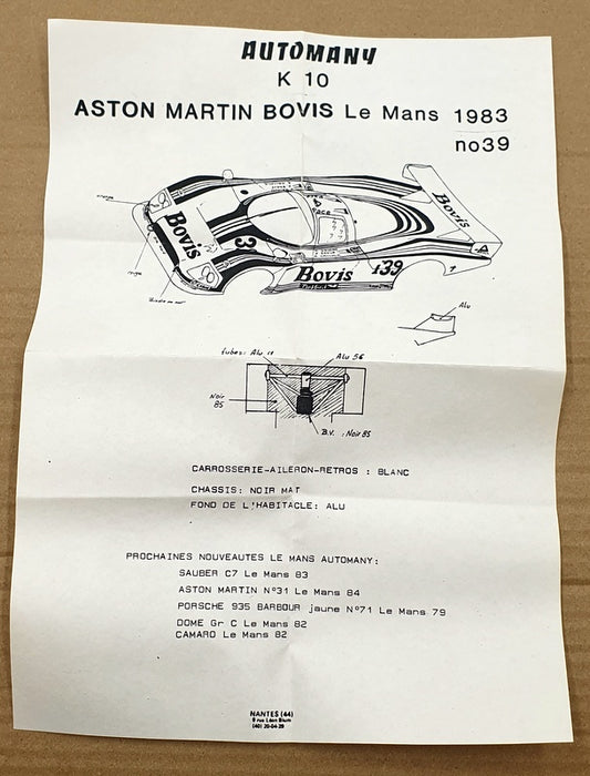 Automany 1/43 Scale Kit PM2924J - Aston Martin Bovis #39 Le Mans 1983