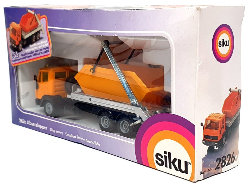 Siku 1/55 Scale Diecast 2826 - Mercedes Benz Skip Lorry - Orange