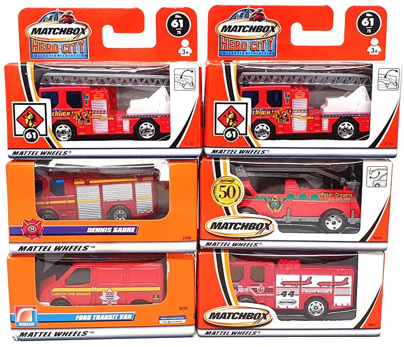 Matchbox Diecast SET6001 - Set Of 6 Fire Engine Vehicles Dennis Ford