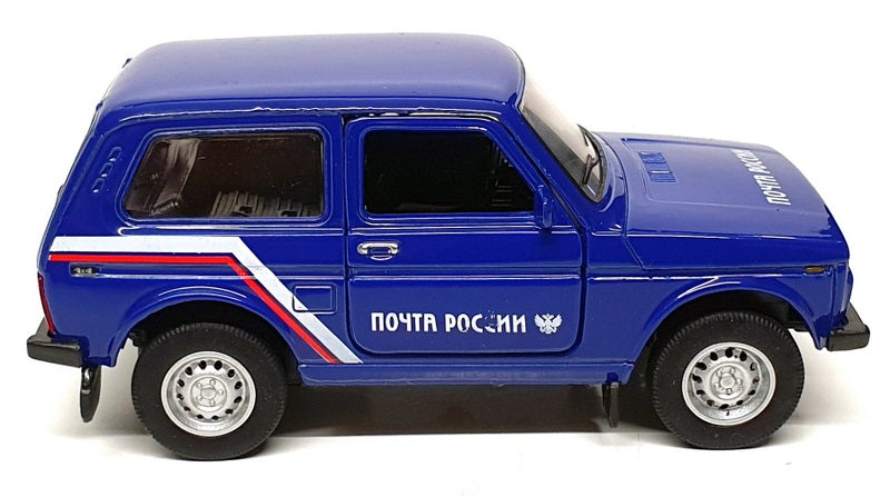 Welly 1/34 Scale Pull Back & Go 42386PO - Lada 4x4 (Russian Post Office) Blue