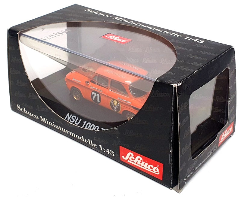 Schuco 1/43 Scale 02286 - NSU 1000 TS Jagermeister #71 - Orange