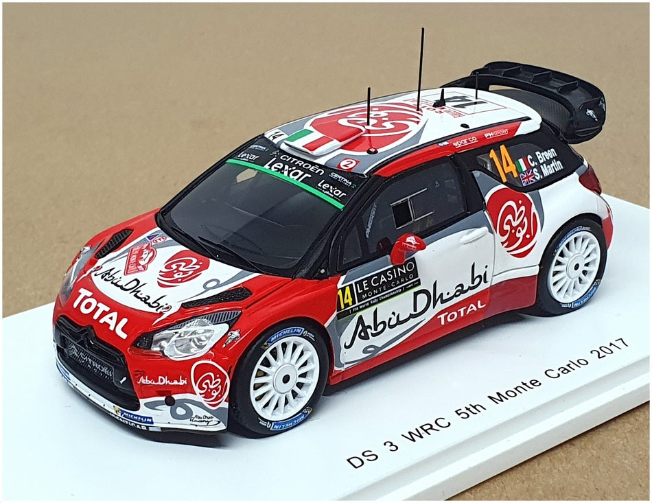 Spark 1/43 Scale S5156 - Citroen DS3 WRC 5th #14 Monte Carlo 2017