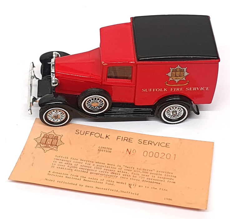 Matchbox Appx 10cm Long Y-22 1930 Ford Model A Van Suffolk Fire Service REWORKED