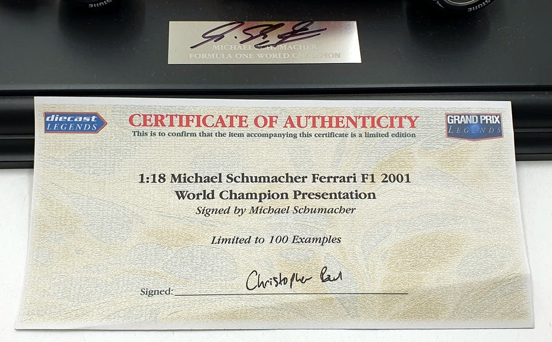 Hot Wheels 1/18 Scale diecast DC161123B - Ferrari 2001 M.Schumacher F1 Signed