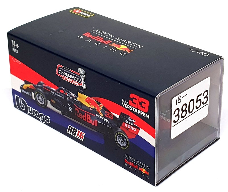 Burago 1/43 Scale 18-38053 F1 Red Bull RB16 #33 1st Abu Dhabi GP 2020 Verstappen