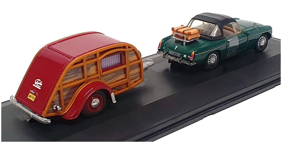 Cararama 1/43 Scale 00148 - MGB Convertible & Caravan - Green/Maroon