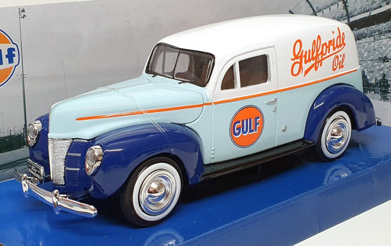 Motor Max 1/24 Scale 79661 - 1940 Ford Sedan Van (Gulf) Lt Blue/Blue/White