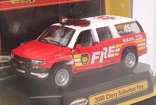 Matchbox Appx 8cm Long 96097 - 2000 Chevrolet Suburban Fire - Red/White