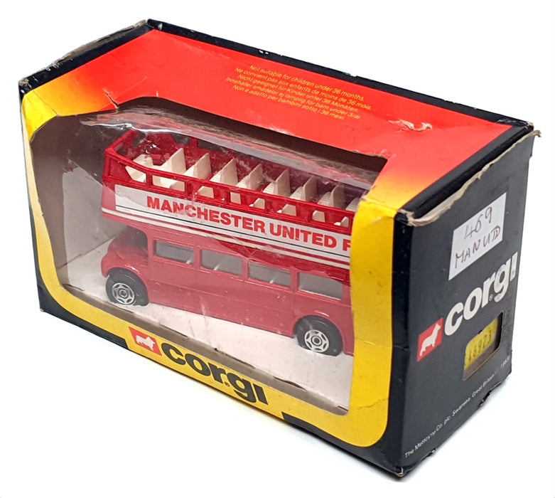 Corgi Appx 12cm Long 469 - AEC Routemaster Open Top Bus (Manchester Utd) Red