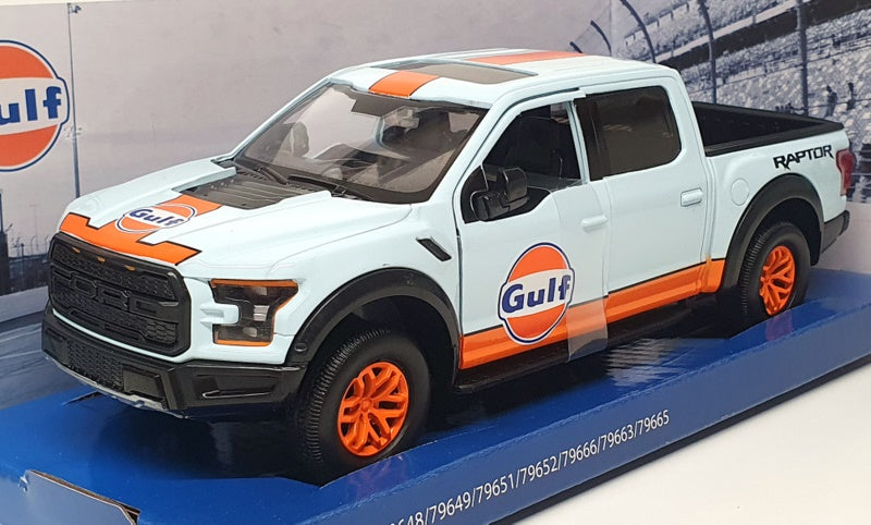 Motor Max 1/24 Scale 79665 - 2017 Ford F-150 Raptor Truck (Gulf) Lt Blue/Orange