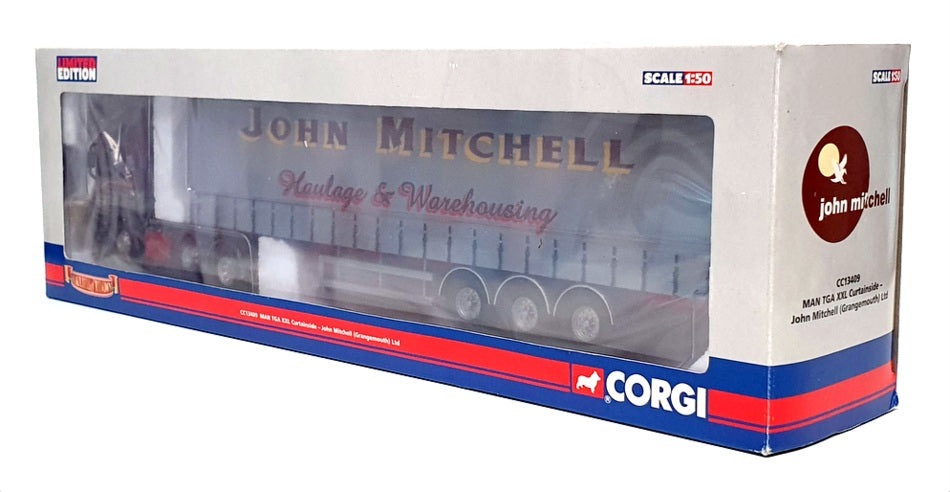 Corgi 1/50 Scale CC13409 - MAN TGA XXL Curtainside John Mitchell - Maroon/Grey