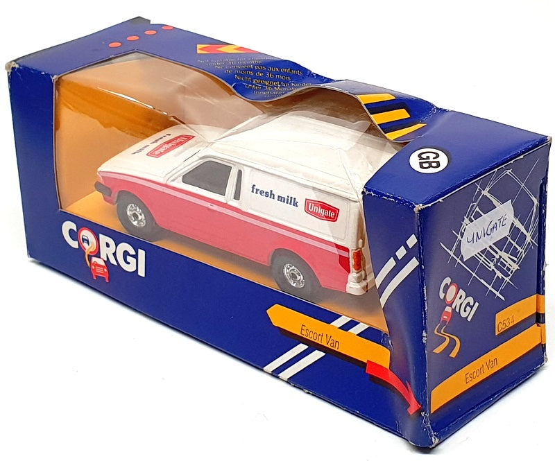 Corgi Appx 11.5cm Long C534 - Ford Escort Van (Unigate) White/Red