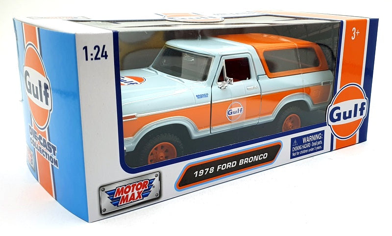 Motor Max 1/24 Scale 79662 - 1978 Ford Bronco (Gulf) - Lt. Blue/Orange