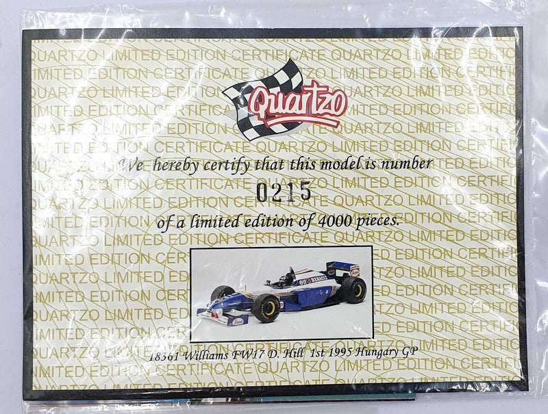 Quartzo 1/18 Scale 18361 - F1 Williams FW17 - D.Hill 1st 1995 GP Of Hungary