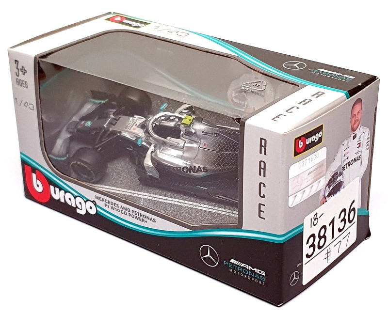 Burago 1/43 Scale 18-38136 - F1 Mercedes AMG Petronas W10 EQ Power+ #77 Bottas