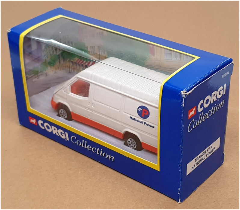 Corgi 13cm Long Diecast 58104 - Ford Transit Van (National Power) White/Orange