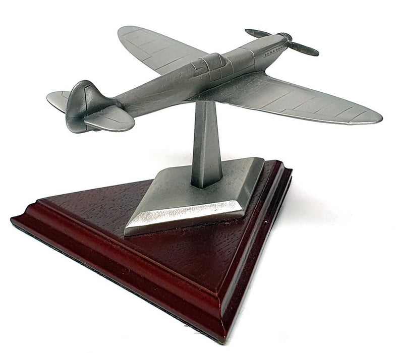 English Miniatures 9cm Long Pewter EM0931 - Spitfire Aircraft On Wooden Plinth