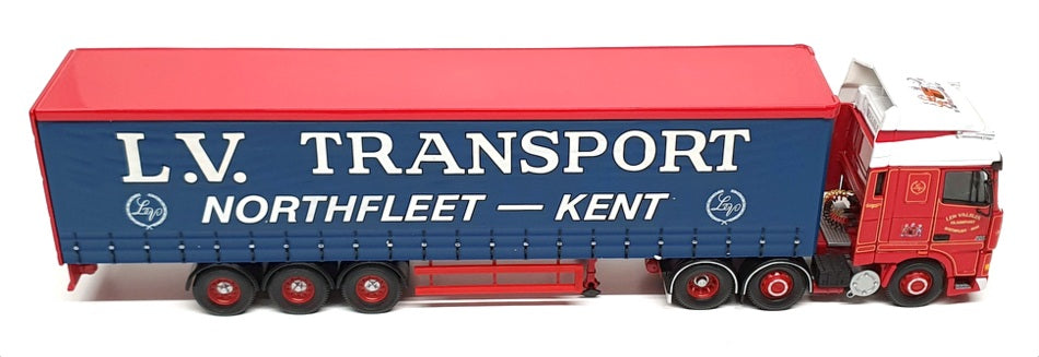 Corgi 1/50 Scale CC13227 - DAF XF Space Cab Curtainside L.V. Trans. - Red/Blue