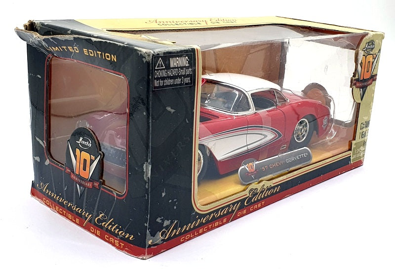 Jada - 1/24 Scale - 92346 1957 Chevrolet Corvette Red/White 10th Anniversary Ed